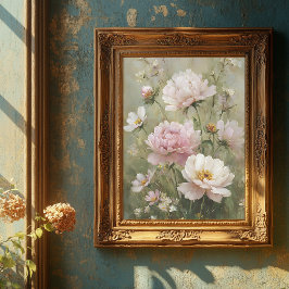 Vintage romantische Wildblumen-Pastellrosa-Wandkun Poster