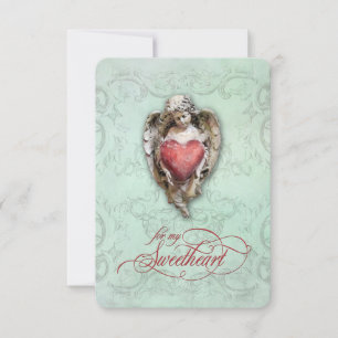 Vintage romantischer Cherub mit Herz und Sonett