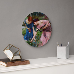 Vintage Romantischer Garten Frauen Kunstprint   Pr Große Wanduhr
