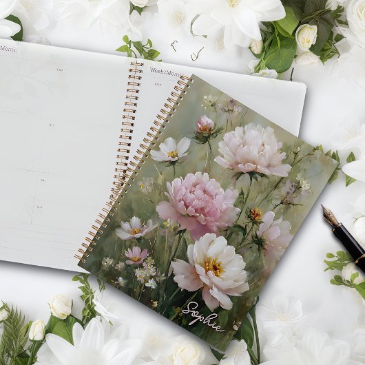 Vintage Romantischer Pastell-Wildblumen-Personalis Planer