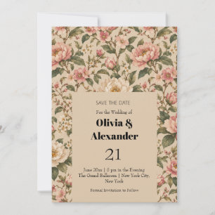 Vintage romantisches Pfingstrosen- und Rosen-Garte Save The Date