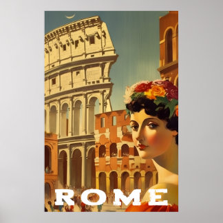 Vintage Rome Italy Travel Colosseum Lady Poster