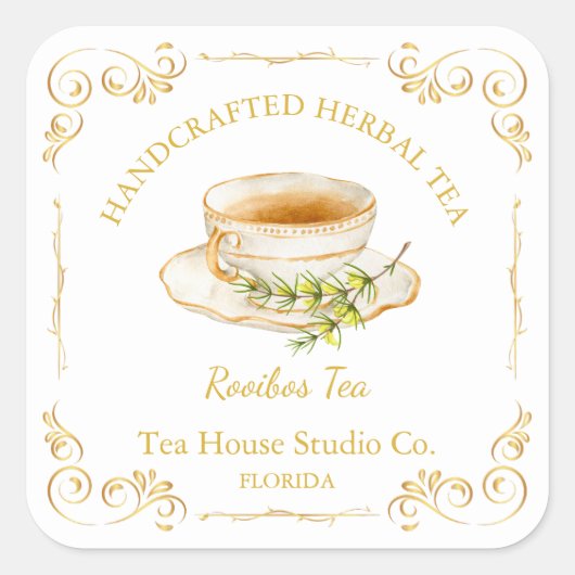 Vintage Rooibos Tee Quadratisches Etikett Quadratischer Aufkleber (Vorderseite)