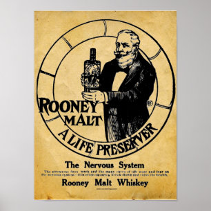 Vintage Rooney Malt Whiskey Getränkezeichen Poster