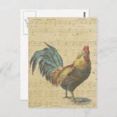 Vintage Rooster-Blatt-Musiknote Rustikales Land Postkarte (Vorne/Hinten)