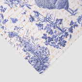 Vintage Rooster Blue Toile Blumenschrift Seidenpapier (Ausschnitt)
