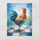 Vintage Rooster Blue White Checkered Postkarte (Vorderseite)
