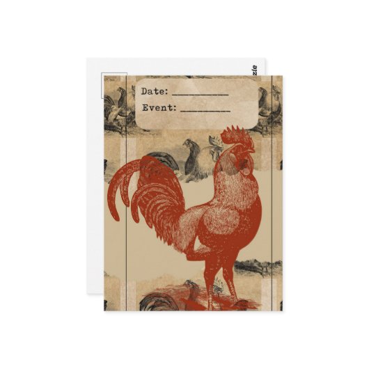 Vintage Rooster-Collage Postkarte (Vorderseite/Rückseite Beispiel)