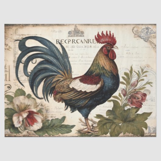 Vintage Rooster-Dekoupage Seidenpapier (Vorderseite)