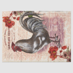 Vintage Rooster Floral Ephemere Dekoupage Seidenpapier