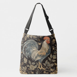 Vintage Rooster, Florals Pattern,Black Background Tragetaschen Mit Langen Trägern