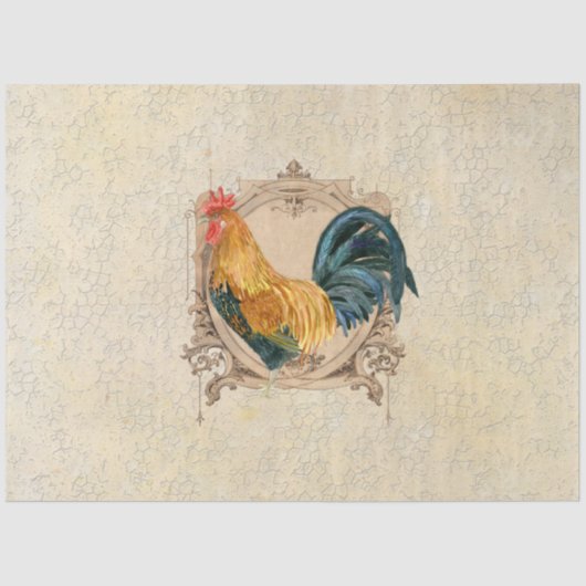 Vintage Rooster Französisch Küche Damask Decoupage Seidenpapier (Vorderseite)