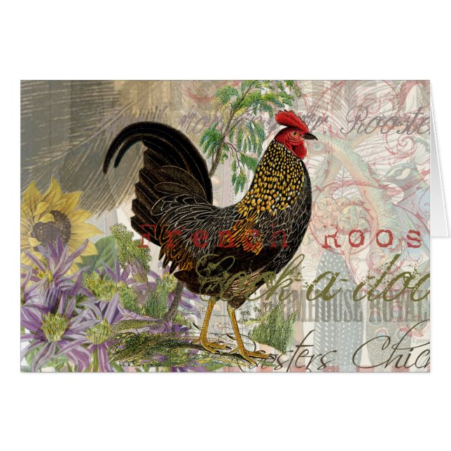 Vintage Rooster French Collage Farm Pet (Vorderseite (Horizontal))