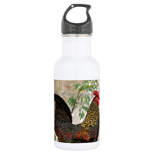 Vintage Rooster French Collage Farm Pet Edelstahlflasche (Vorderseite)