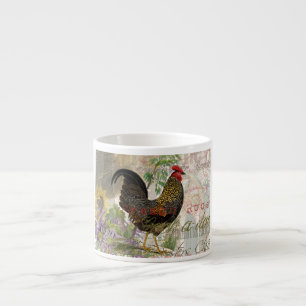 Vintage Rooster French Collage Farm Pet Espressotasse