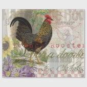 Vintage Rooster French Collage Farm Pet Geschenkpapier (Flach)