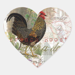 Vintage Rooster French Collage Farm Pet Herz-Aufkleber