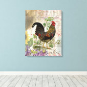 Vintage Rooster French Collage Farm Pet Leinwanddruck (Insitu (Holzboden))