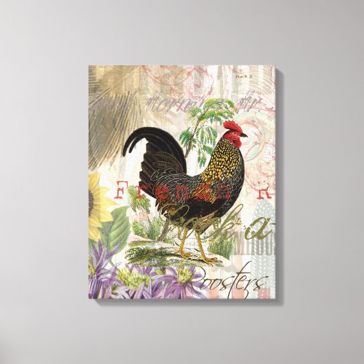 Vintage Rooster French Collage Farm Pet Leinwanddruck (Vorderseite)