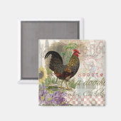 Vintage Rooster French Collage Farm Pet Magnet (Vorderseite/Rückseite)