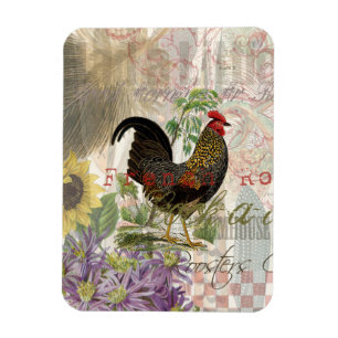 Vintage Rooster French Collage Farm Pet Magnet