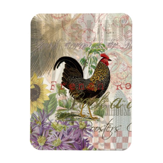 Vintage Rooster French Collage Farm Pet Magnet (Vertikal)
