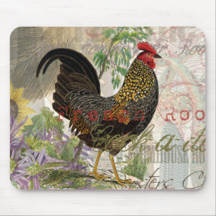 Vintage Rooster French Collage Farm Pet Mousepad