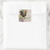 Vintage Rooster French Collage Farm Pet Quadratischer Aufkleber (Tasche)