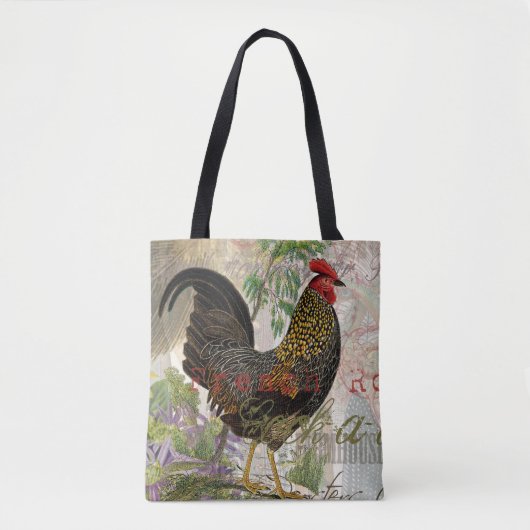 Vintage Rooster French Collage Farm Pet Tasche (Vorderseite)