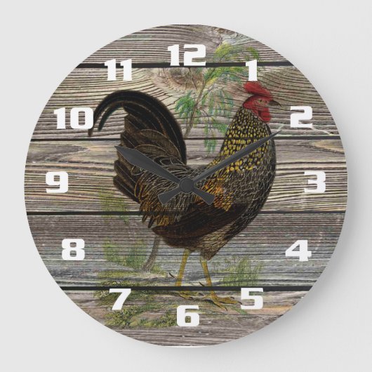 Vintage Rooster Große Wanduhr (Vorderseite)