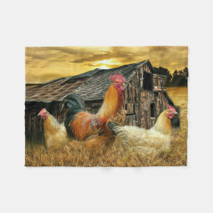 Vintage Rooster-Hühner Rustikaler Barcoop Fleecedecke