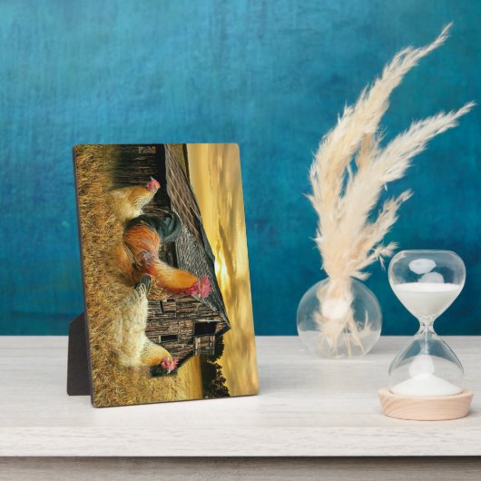 Vintage Rooster-Hühner Rustikaler Barcoop Fotoplatte (Seite)