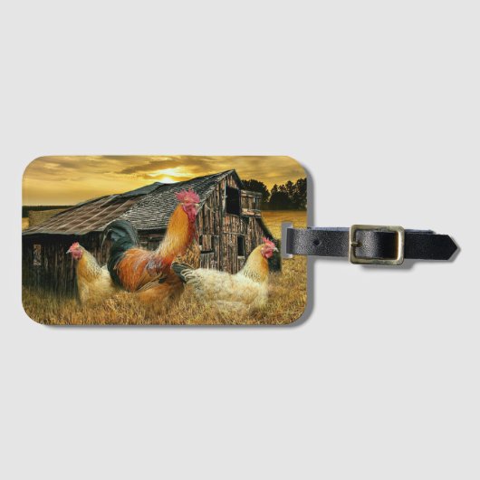 Vintage Rooster-Hühner Rustikaler Barcoop Gepäckanhänger (Vorderseite (Horizontal))