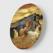 Vintage Rooster-Hühner Rustikaler Barcoop Große Wanduhr (Winkel)