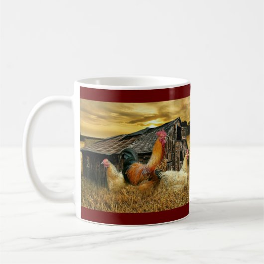 Vintage Rooster-Hühner Rustikaler Barcoop Kaffeetasse (Links)