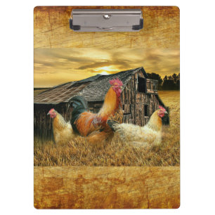 Vintage Rooster-Hühner Rustikaler Barcoop Klemmbrett