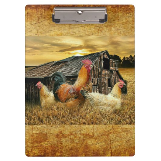 Vintage Rooster-Hühner Rustikaler Barcoop Klemmbrett (Vorderseite)