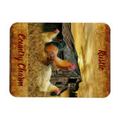 Vintage Rooster-Hühner Rustikaler Barcoop Magnet (Horizontal)
