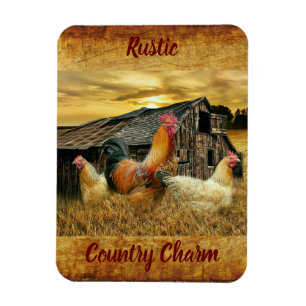 Vintage Rooster-Hühner Rustikaler Barcoop Magnet