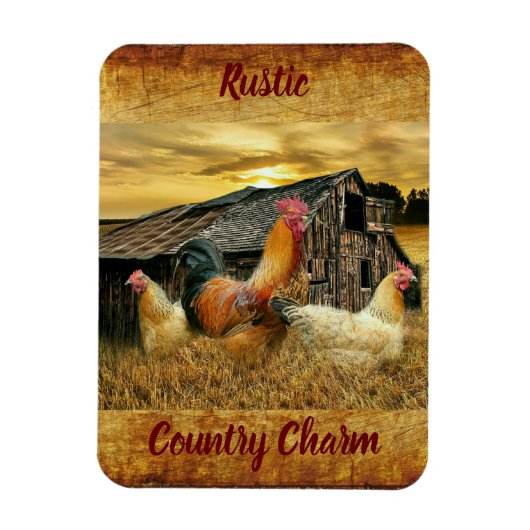 Vintage Rooster-Hühner Rustikaler Barcoop Magnet (Vertikal)