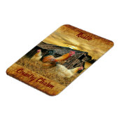 Vintage Rooster-Hühner Rustikaler Barcoop Magnet (Linke Seite)