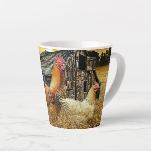 Vintage Rooster-Hühner Rustikaler Barcoop Milchtasse (Rechte Ecke)