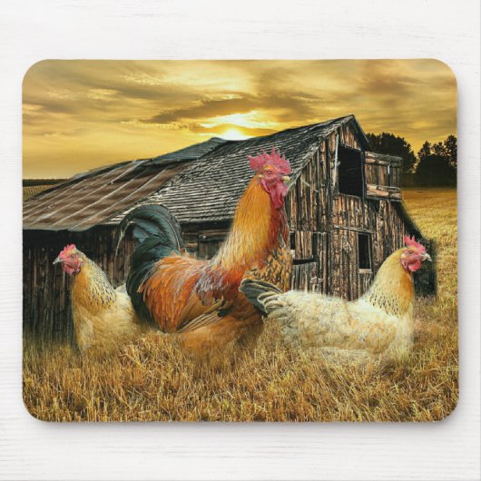 Vintage Rooster-Hühner Rustikaler Barcoop Mousepad (Vorne)