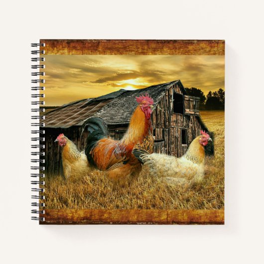 Vintage Rooster-Hühner Rustikaler Barcoop Notizblock (Vorderseite)