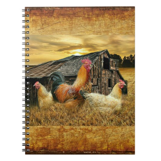 Vintage Rooster-Hühner Rustikaler Barcoop Notizblock (Vorderseite)
