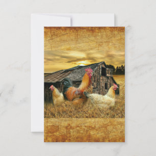 Vintage Rooster-Hühner Rustikaler Barcoop RSVP Karte