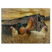 Vintage Rooster-Hühner Rustikaler Barcoop Schneidebrett (Vorderseite)