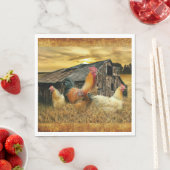 Vintage Rooster-Hühner Rustikaler Barcoop Serviette (Beispiel)