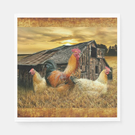 Vintage Rooster-Hühner Rustikaler Barcoop Serviette (Vorderseite)