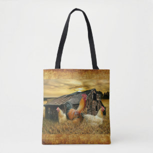 Vintage Rooster-Hühner Rustikaler Barcoop Tasche